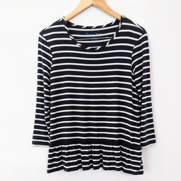 DRAPER JAMES Peplum Sailor 3/4 Sleeve Stripe Navy Blue White Blouse Top Shirt - Picture 3 of 8